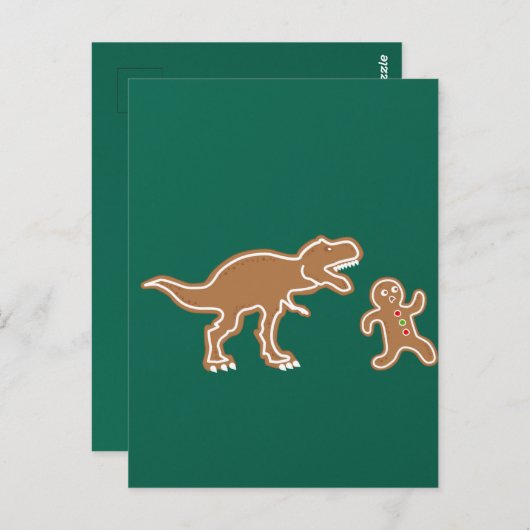 Weihnachtsgingerbrot Dinosaurier Cookie Jagd Postkarte (Vorne/Hinten)