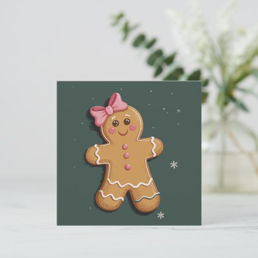 Weihnachtsgingerbrot Girl Pink Bow Coquette Feiertagskarte (Stehend Vorderseite)