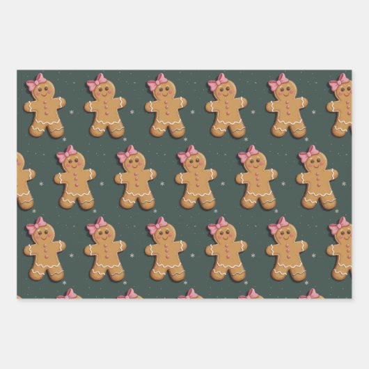 Weihnachtsgingerbrot Girl Pink Bow Coquette Geschenkpapier Set (Vorderseite)