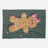 Weihnachtsgingerbrot Girl Pink Bow Coquette Geschirrtuch (Horizontal)