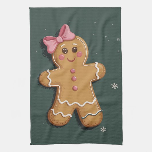 Weihnachtsgingerbrot Girl Pink Bow Coquette Geschirrtuch (Vertikal)