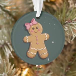Weihnachtsgingerbrot Girl Pink Bow Coquette Ornament