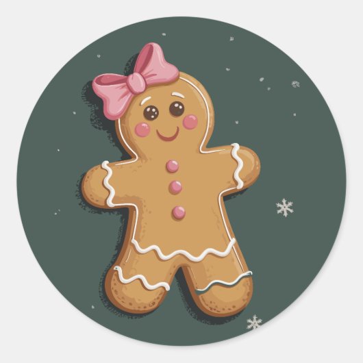 Weihnachtsgingerbrot Girl Pink Bow Coquette Runder Aufkleber (Vorderseite)