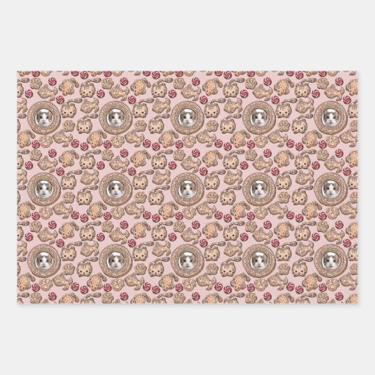 Weihnachtsgingerbrot Hauskatze Fotos Geschenkpapier Set (Vorderseite)