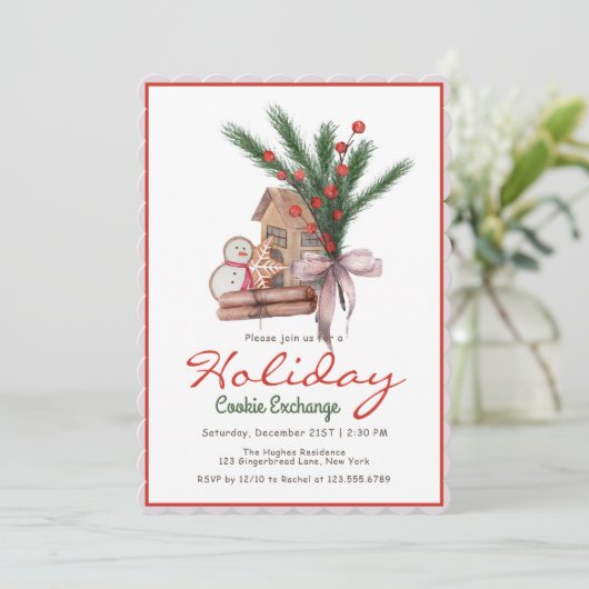 Weihnachtsgingerbrot Holiday Cookie Exchange Einladung (Stehend Vorderseite)