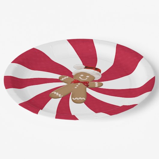 Weihnachtsgingerbrot Mann auf Peppermint Pappteller (Schrägansicht)