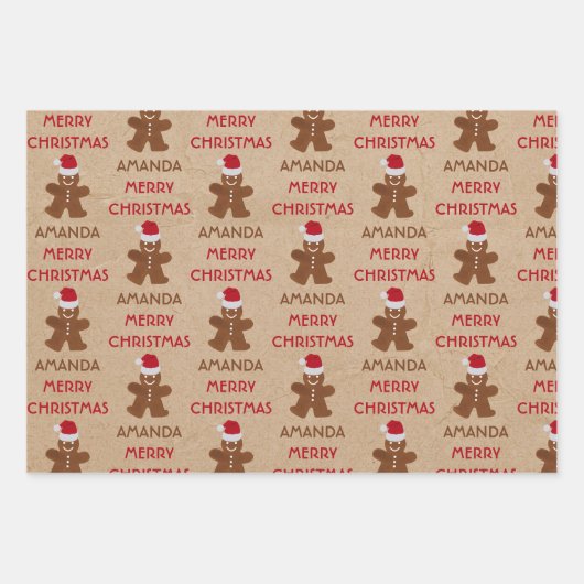 Weihnachtsgingerbrot Mann Kekse Individuelle Name Geschenkpapier Set (Vorderseite 3)