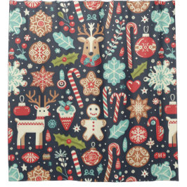 Weihnachtsgingerbrot Nahtloses Muster Duschvorhang