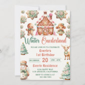 Weihnachtsgingerbrot Winter Onederland Geburtstag Einladung (Vorderseite)