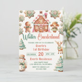 Weihnachtsgingerbrot Winter Onederland Geburtstag Einladung (Stehend Vorderseite)