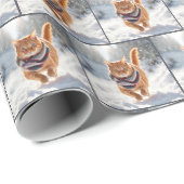 Weihnachtsgingerkatze mit Winterskarte Geschenkpapier (Rolleneckpunkt)