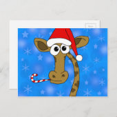 Weihnachtsgiraffe - blau feiertagspostkarte (Vorne/Hinten)