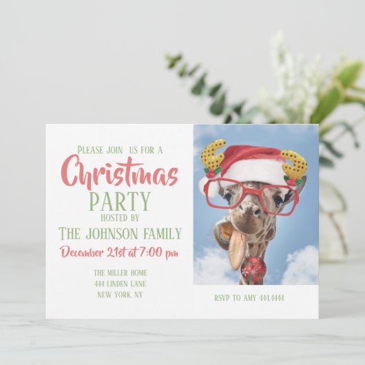 Weihnachtsgiraffe Einladung (Stehend Vorderseite)