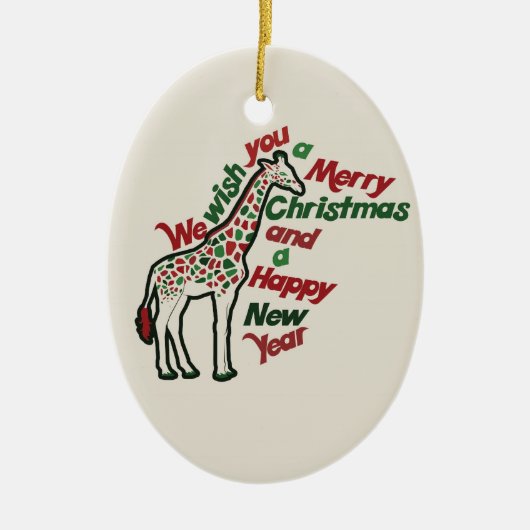 WeihnachtsGiraffe Keramikornament (Vorne)