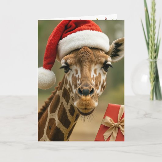 Weihnachtsgiraffe mit Feiertagsgeschenk Karte (Vorderseite)