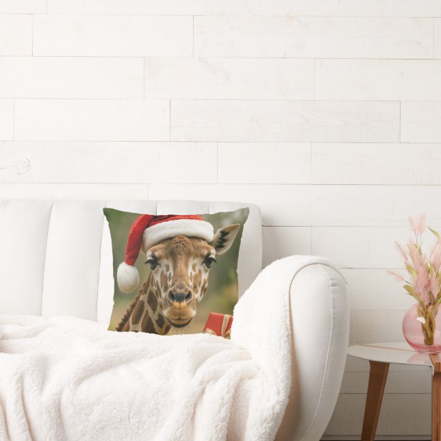 Weihnachtsgiraffe mit Feiertagsgeschenk Kissen (Liege)