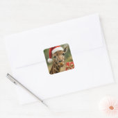 Weihnachtsgiraffe mit Feiertagsgeschenk Quadratischer Aufkleber (Umschlag)