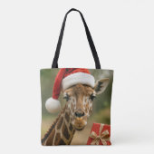 Weihnachtsgiraffe mit Feiertagsgeschenk Tasche (Rückseite)