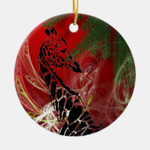 Weihnachtsgiraffe ~ runde Verzierung Keramik Ornament