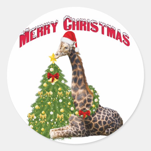 WeihnachtsGiraffe Runder Aufkleber (Vorderseite)