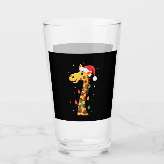 Weihnachtsgiraffe Santa Hut Lichter Giraffe Männer Glas (Vorderseite)