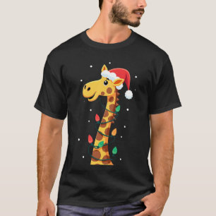 Weihnachtsgiraffe Santa Hut Lichter Giraffe Männer T-Shirt