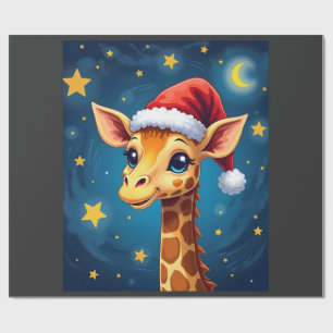 Weihnachtsgiraffe Santa Hut Sternennacht Feiertags Geschenkpapier