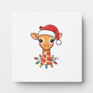 Weihnachtsgiraffe Santa Hut und bunte Lichter Fotoplatte