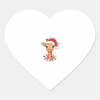 Weihnachtsgiraffe Santa Hut und bunte Lichter Herz-Aufkleber