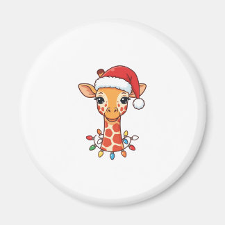 Weihnachtsgiraffe Santa Hut und bunte Lichter Magnet