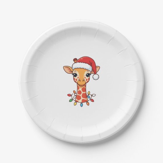 Weihnachtsgiraffe Santa Hut und bunte Lichter Pappteller (Vorderseite)