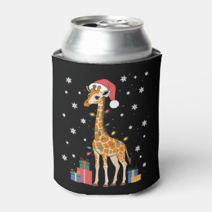 Weihnachtsgiraffe Santa Hut Xmas Lichter Schnee Dosenkühler