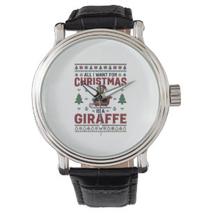 Weihnachtsgiraffe-Schlitten Lustiges Feiertags-T-S Armbanduhr
