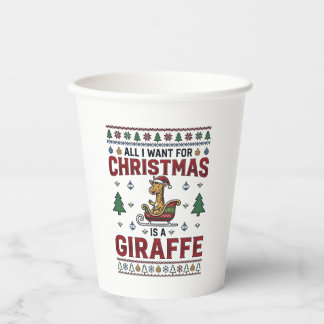 Weihnachtsgiraffe-Schlitten Lustiges Feiertags-T-S Pappbecher