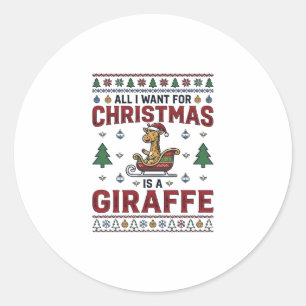 Weihnachtsgiraffe-Schlitten Lustiges Feiertags-T-S Runder Aufkleber