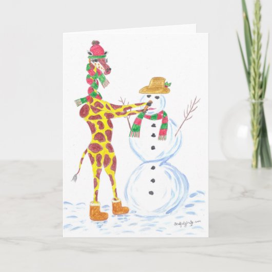 WeihnachtsGiraffe und Schneemann Feiertagskarte (Vorderseite)