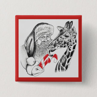 WeihnachtsGiraffe und Weihnachtsmann Button