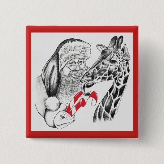 WeihnachtsGiraffe und Weihnachtsmann Button (Vorderseite)