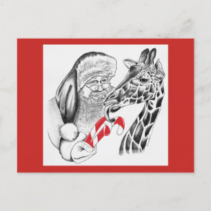 WeihnachtsGiraffe und Weihnachtsmann Feiertagspostkarte