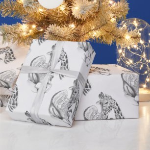 WeihnachtsGiraffe und Weihnachtsmann Geschenkpapier