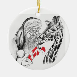 WeihnachtsGiraffe und Weihnachtsmann Keramik Ornament