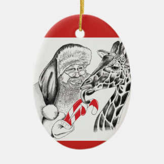 WeihnachtsGiraffe und Weihnachtsmann Keramik Ornament