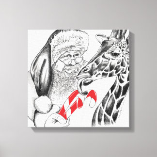WeihnachtsGiraffe und Weihnachtsmann Leinwanddruck