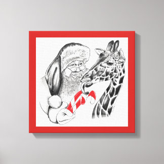 WeihnachtsGiraffe und Weihnachtsmann Leinwanddruck