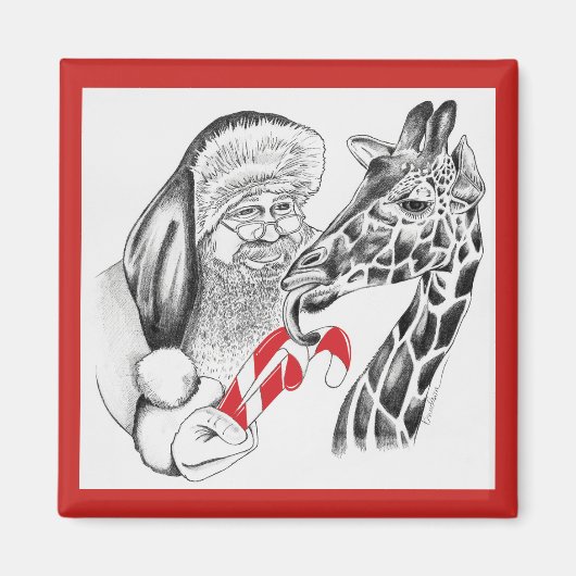 WeihnachtsGiraffe und Weihnachtsmann Magnet (Vorne)