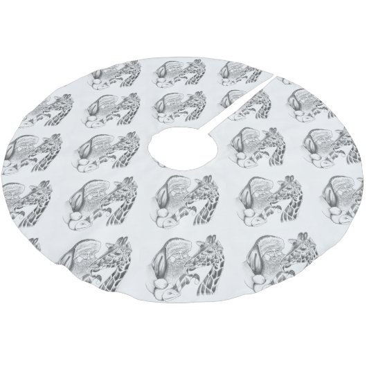 WeihnachtsGiraffe und Weihnachtsmann Polyester Weihnachtsbaumdecke (Schrägansicht)
