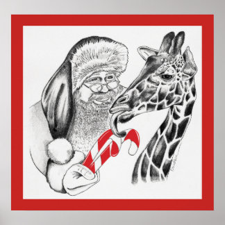 WeihnachtsGiraffe und Weihnachtsmann Poster