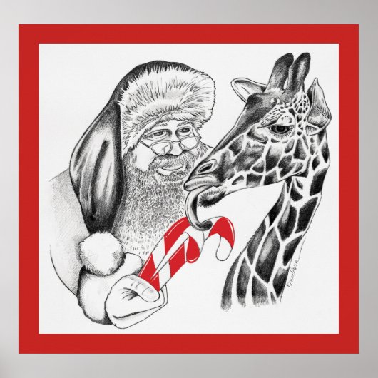 WeihnachtsGiraffe und Weihnachtsmann Poster (Vorne)