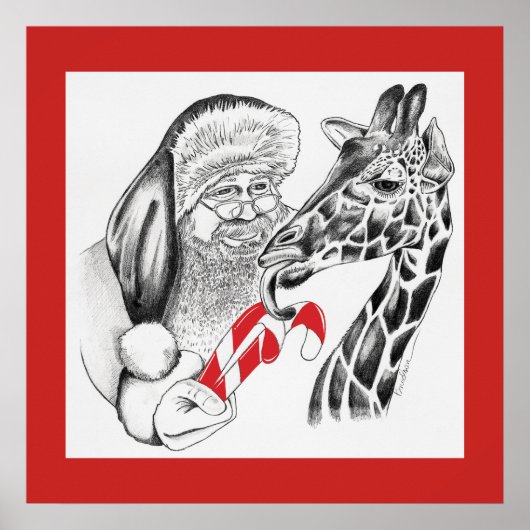 WeihnachtsGiraffe und Weihnachtsmann Poster (Vorne)
