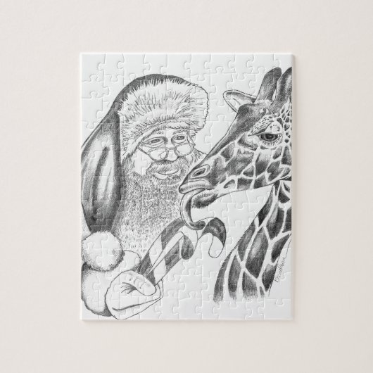 Weihnachtsgiraffe und Weihnachtsmann Puzzle (Vertikal)